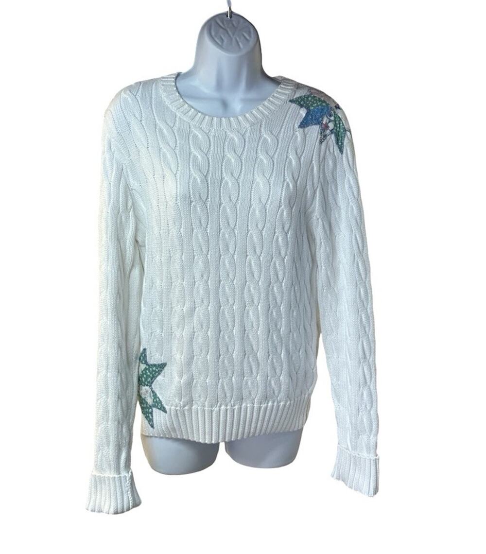 Polo Denim & Supply Ralph Lauren Women’s L Patchwork Applique Cable Knit Sweater